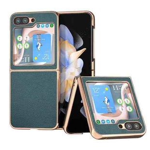 For Samsung Galaxy Z Flip5 Genuine Leather Luolai Series Nano Plating Phone Case(Dark Green)