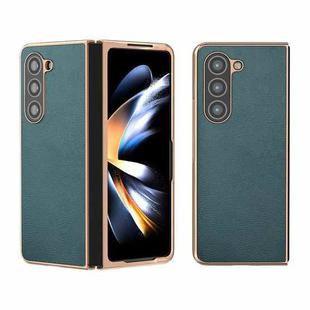 For Samsung Galaxy Z Fold5 Genuine Leather Luolai Series Nano Plating Phone Case(Dark Green)