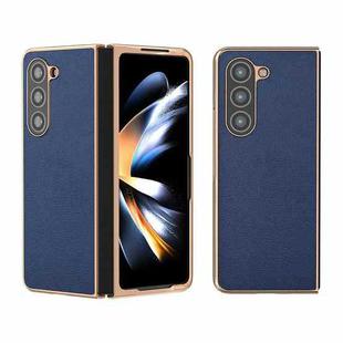 For Samsung Galaxy Z Fold5 Genuine Leather Luolai Series Nano Plating Phone Case(Dark Blue)