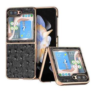 For Samsung Galaxy Z Flip5 Genuine Leather Ostrich Texture Series Nano Plating Phone Case(Black)