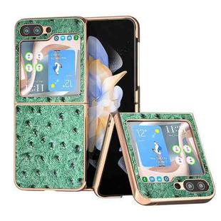 For Samsung Galaxy Z Flip5 Genuine Leather Ostrich Texture Series Nano Plating Phone Case(Green)