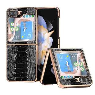For Samsung Galaxy Z Flip5 Genuine Leather Weilai Series Nano Electroplating Phone Case(Black)