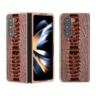 For Samsung Galaxy Z Fold5 Genuine Leather Weilai Series Nano Electroplating Phone Case(Coffee)