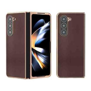 For Samsung Galaxy Z Fold5 Genuine Leather Xiaoya Series Nano Plating Phone Case(Coffee)