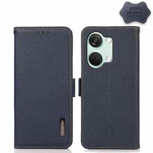 For OnePlus Nord 3 KHAZNEH Side-Magnetic Litchi Genuine Leather RFID Phone Case(Blue)