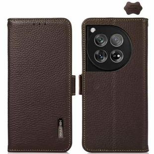 For OnePlus 12 KHAZNEH Side-Magnetic Litchi Genuine Leather RFID Phone Case(Brown)