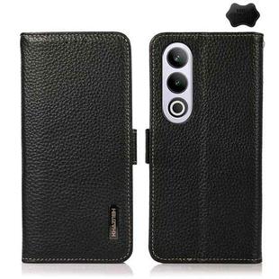 For OnePlus CE4 5G Global KHAZNEH Side-Magnetic Litchi Genuine Leather RFID Phone Case(Black)