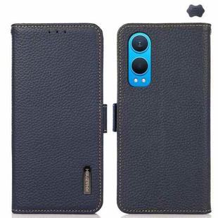 For OnePlus CE4 Lite KHAZNEH Side-Magnetic Litchi Genuine Leather RFID Phone Case(Blue)