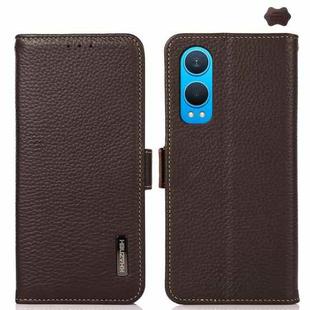 For OnePlus CE4 Lite KHAZNEH Side-Magnetic Litchi Genuine Leather RFID Phone Case(Brown)