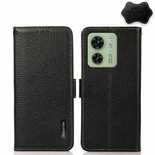 For Motorola Edge 40 KHAZNEH Side-Magnetic Litchi Genuine Leather RFID Phone Case(Black)