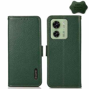 For Motorola Edge 40 KHAZNEH Side-Magnetic Litchi Genuine Leather RFID Phone Case(Green)