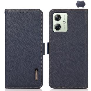 For Motorola Moto G54 5G KHAZNEH Side-Magnetic Litchi Genuine Leather RFID Phone Case(Blue)