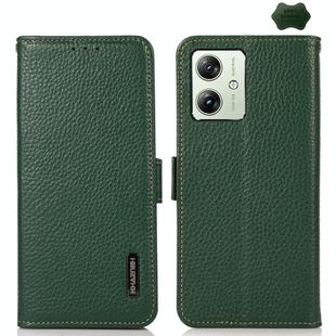 For Motorola Moto G54 5G KHAZNEH Side-Magnetic Litchi Genuine Leather RFID Phone Case(Green)