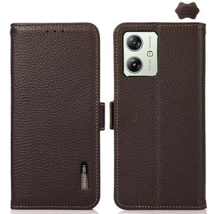 For Motorola Moto G54 5G KHAZNEH Side-Magnetic Litchi Genuine Leather RFID Phone Case(Brown)