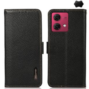For Motorola Moto G84 5G KHAZNEH Side-Magnetic Litchi Genuine Leather RFID Phone Case(Black)