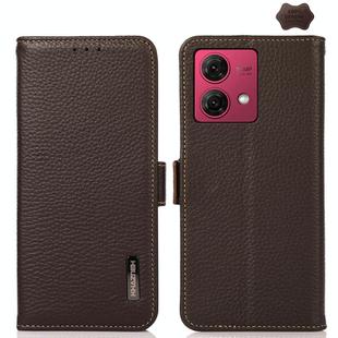 For Motorola Moto G84 5G KHAZNEH Side-Magnetic Litchi Genuine Leather RFID Phone Case(Brown)