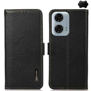 For Motorola Moto G34 KHAZNEH Side-Magnetic Litchi Genuine Leather RFID Phone Case(Black)