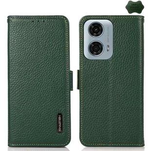 For Motorola Moto G34 KHAZNEH Side-Magnetic Litchi Genuine Leather RFID Phone Case(Green)