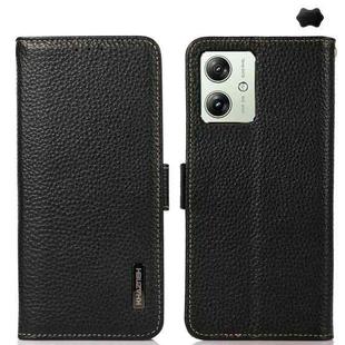 For Motorola Moto G64 5G KHAZNEH Side-Magnetic Litchi Genuine Leather RFID Phone Case(Black)