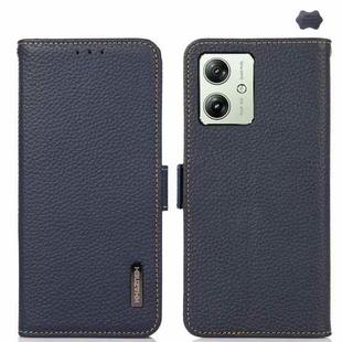 For Motorola Moto G64 5G KHAZNEH Side-Magnetic Litchi Genuine Leather RFID Phone Case(Blue)