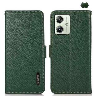 For Motorola Moto G64 5G KHAZNEH Side-Magnetic Litchi Genuine Leather RFID Phone Case(Green)