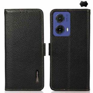 For Motorola Moto G85 KHAZNEH Side-Magnetic Litchi Genuine Leather RFID Phone Case(Black)