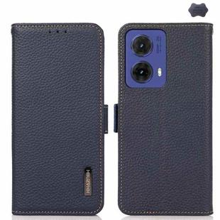 For Motorola Moto G85 KHAZNEH Side-Magnetic Litchi Genuine Leather RFID Phone Case(Blue)