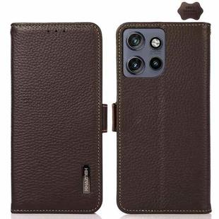 For Motorola Edge 50 Neo KHAZNEH Side-Magnetic Litchi Genuine Leather RFID Phone Case(Brown)