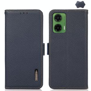 For Motorola Moto G35 KHAZNEH Side-Magnetic Litchi Genuine Leather RFID Phone Case(Blue)