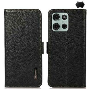 For Motorola Moto G75 5G KHAZNEH Side-Magnetic Litchi Genuine Leather RFID Phone Case(Black)