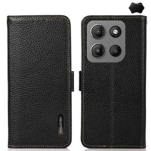 For Motorola Moto G15 4G / G05 KHAZNEH Side-Magnetic Litchi Genuine Leather RFID Phone Case(Black)