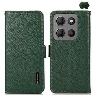 For Motorola Moto G15 4G / G05 KHAZNEH Side-Magnetic Litchi Genuine Leather RFID Phone Case(Green)