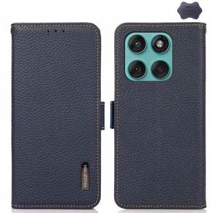 For Motorola Edge 60 Fusion KHAZNEH Side-Magnetic Litchi Genuine Leather RFID Phone Case(Blue)