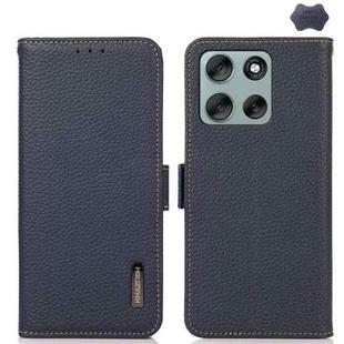 For Motorola Moto G56 5G KHAZNEH Side-Magnetic Litchi Genuine Leather RFID Phone Case(Blue)