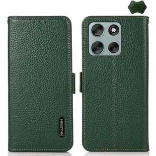 For Motorola Moto G56 5G KHAZNEH Side-Magnetic Litchi Genuine Leather RFID Phone Case(Green)