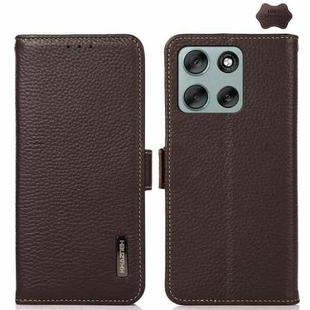 For Motorola Moto G56 5G KHAZNEH Side-Magnetic Litchi Genuine Leather RFID Phone Case(Brown)