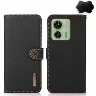 For Motorola Edge 40 KHAZNEH Custer Genuine Leather RFID Phone Case(Black)