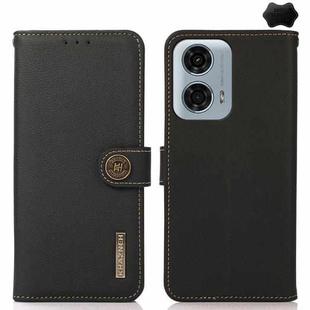 For Motorola Moto G34 KHAZNEH Custer Genuine Leather RFID Phone Case(Black)