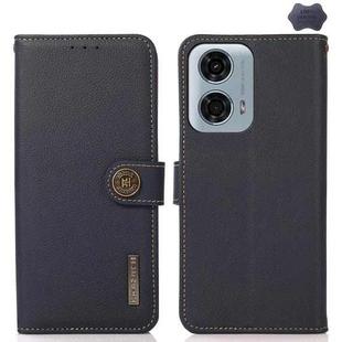 For Motorola Moto G34 KHAZNEH Custer Genuine Leather RFID Phone Case(Blue)