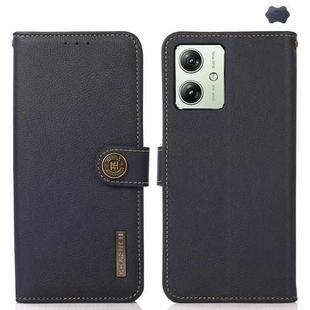 For Motorola Moto G64 5G KHAZNEH Custer Genuine Leather RFID Phone Case(Blue)