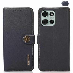 For Motorola Moto G75 5G KHAZNEH Custer Genuine Leather RFID Phone Case(Blue)