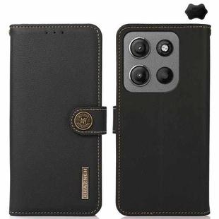 For Motorola Moto G15 4G KHAZNEH Custer Genuine Leather RFID Phone Case(Black)