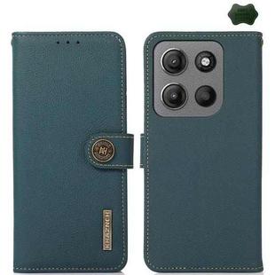 For Motorola Moto G15 4G KHAZNEH Custer Genuine Leather RFID Phone Case(Green)