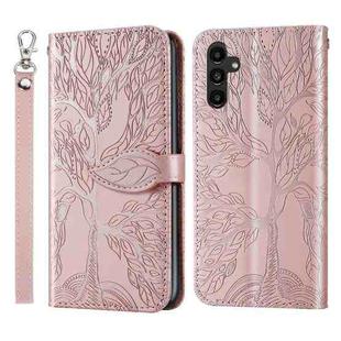 For Samsung Galaxy A25 5G Life Tree Embossing Pattern Leather Phone Case(Rose Gold)