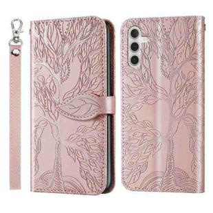 For Samsung Galaxy S23 FE 5G Life Tree Embossing Pattern Leather Phone Case(Rose Gold)