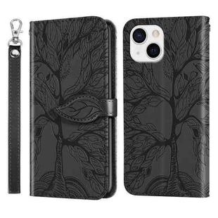 For iPhone 15 Life Tree Embossing Pattern Leather Phone Case(Black)