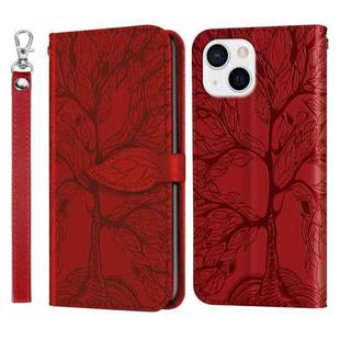 For iPhone 15 Life Tree Embossing Pattern Leather Phone Case(Red)