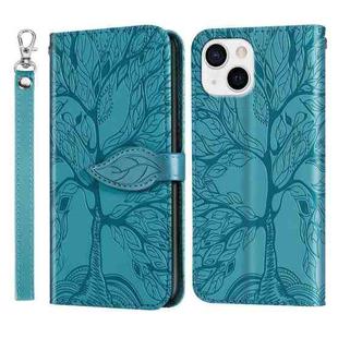 For iPhone 15 Life Tree Embossing Pattern Leather Phone Case(Blue)