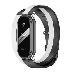 For Xiaomi Mi Band 8 / 9 / 9 NFC Mijobs Double-Loop Leather Watch Band(Black+White+Silver)