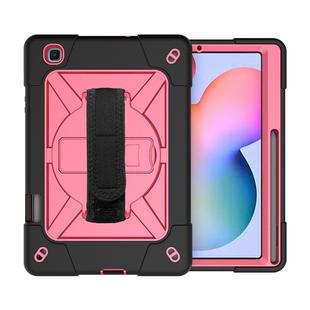 For Samsung Galaxy Tab S6 Lite P610 Contrast Color Robot Shockproof Silicon + PC Protective Case with Holder & Pen Slot(Black Rose)